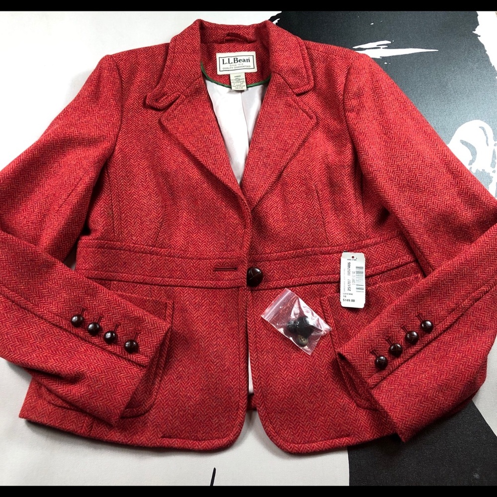 New LL BEAN Womens Rust Orange Jacket Blazer Wool